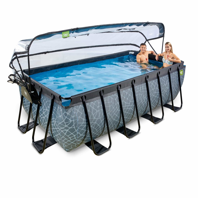Бассейн Exit Stone 400x200х122 см с песочным фильтром-насосом, куполом, лестницей и тепловым насосом