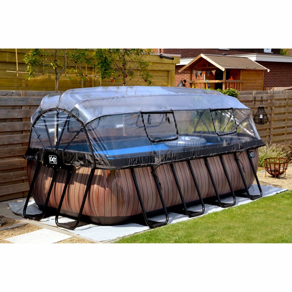 Каркасний басейн Exit Stone 400x200х100 см з пісочним фільтром-насосом, куполом і драбинкою