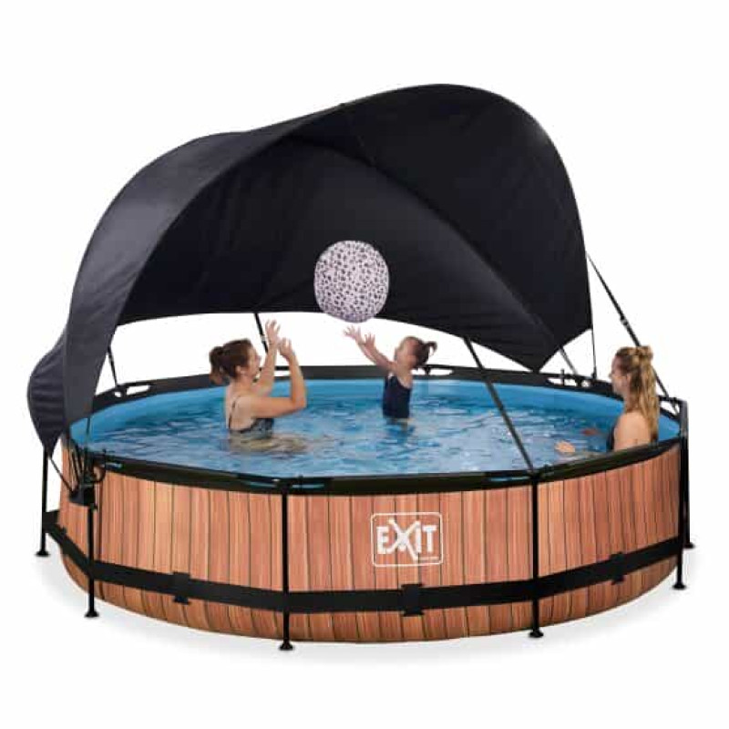 Бассейн Exit Wood 360x76 смс фильтром-насосом и тентом