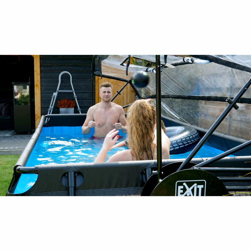 Каркасный бассейн Exit Wood 400x200х100 см с песочным фильтром-насосом, куполом, лестницей и тепловым насосом