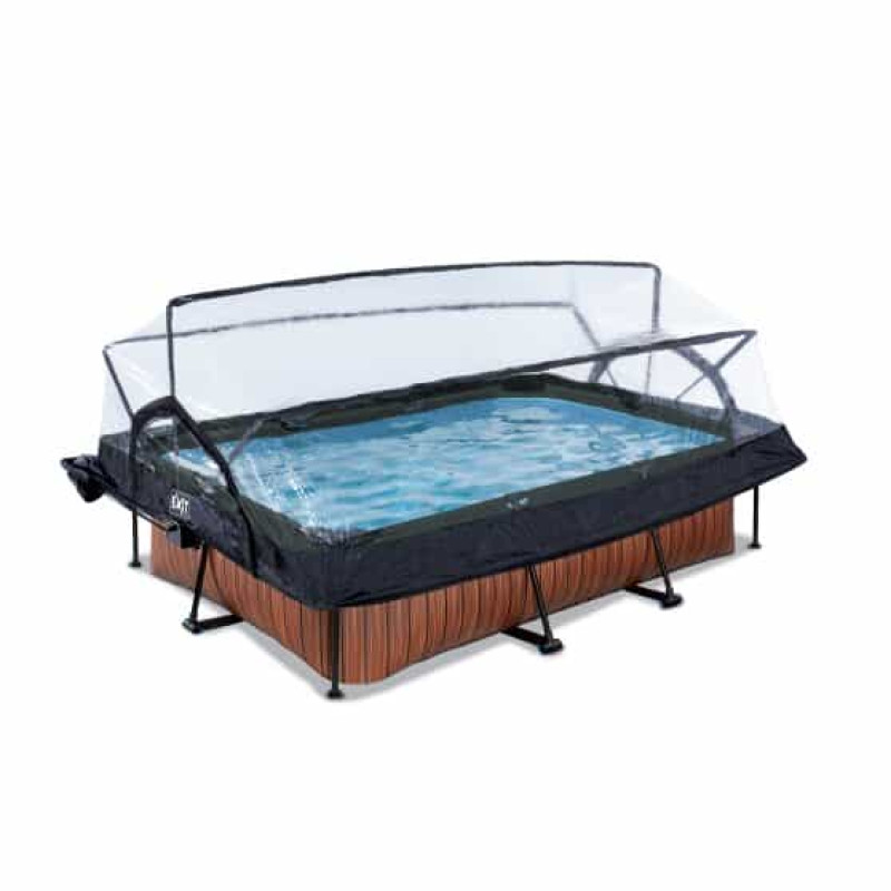 Басейн Exit Wood 220x150х65 см з фільтром-насосом, куполом і тентом