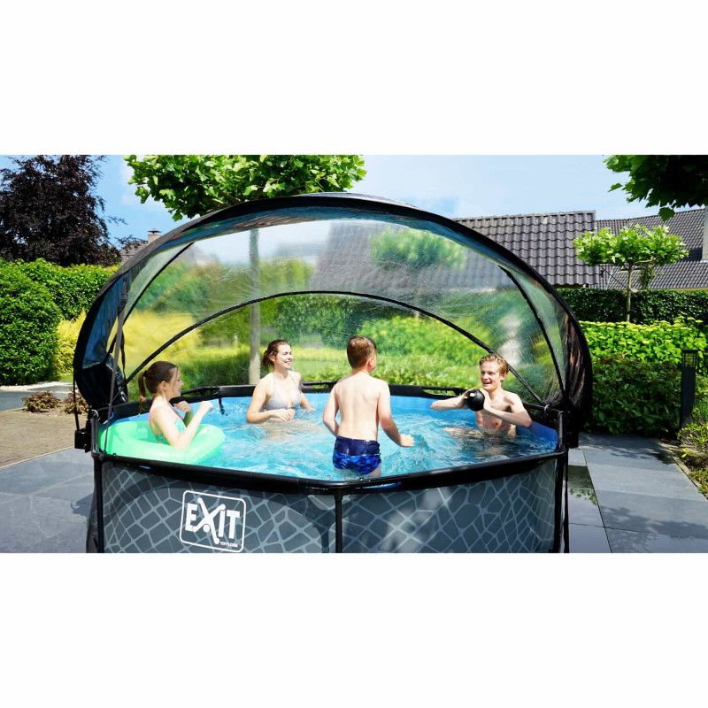 Каркасный бассейн Exit Stone 300x76 см с картриджным фильтром-насосом и куполом