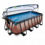 Бассейн Exit Wood 400x200х122 см с песочным фильтром-насосом, куполом и лестницей