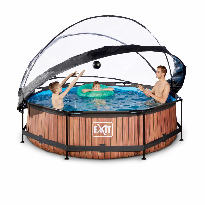 Каркасный бассейн Exit Wood 300x76 см с картриджным фильтром-насосом и куполом