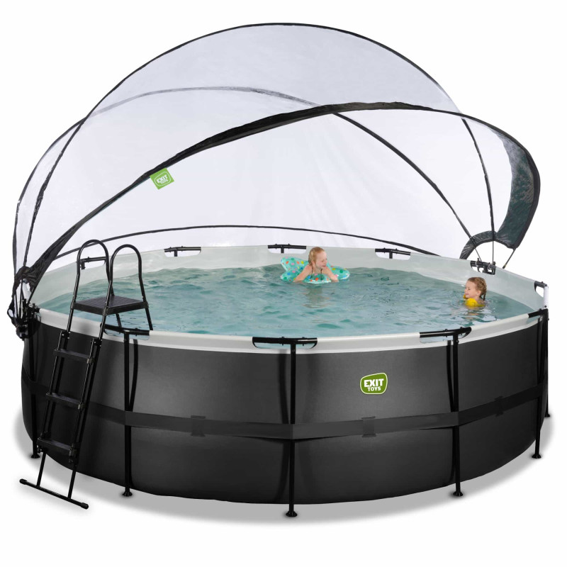 Бассейн Exit Black 450x122 см с песочным фильтром-насосом, куполом, лестницей и тепловым насосом