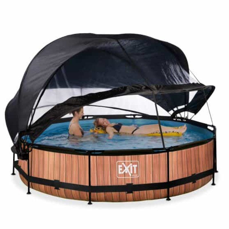 Бассейн Exit Wood 360x76 смс фильтром-насосом, куполом и тентом