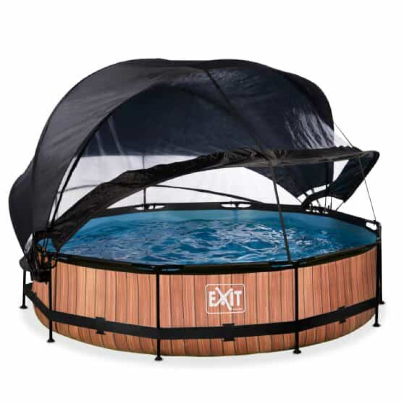 Бассейн Exit Wood 360x76 смс фильтром-насосом, куполом и тентом