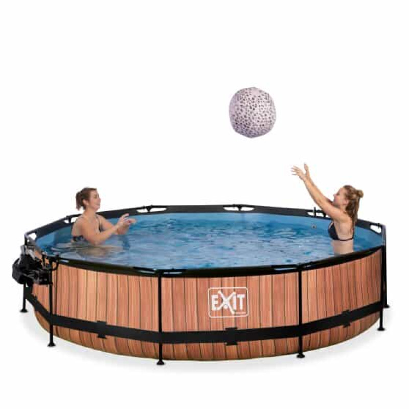 Бассейн Exit Wood 360x76 смс фильтром-насосом, куполом и тентом