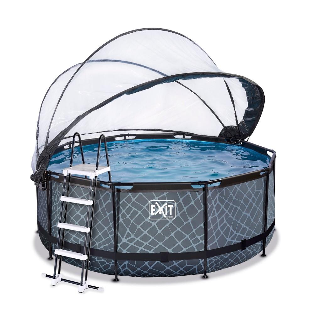 Каркасний басейн Exit Stone 360x122 см з картріджним фільтром-насосом, куполом і драбинкою