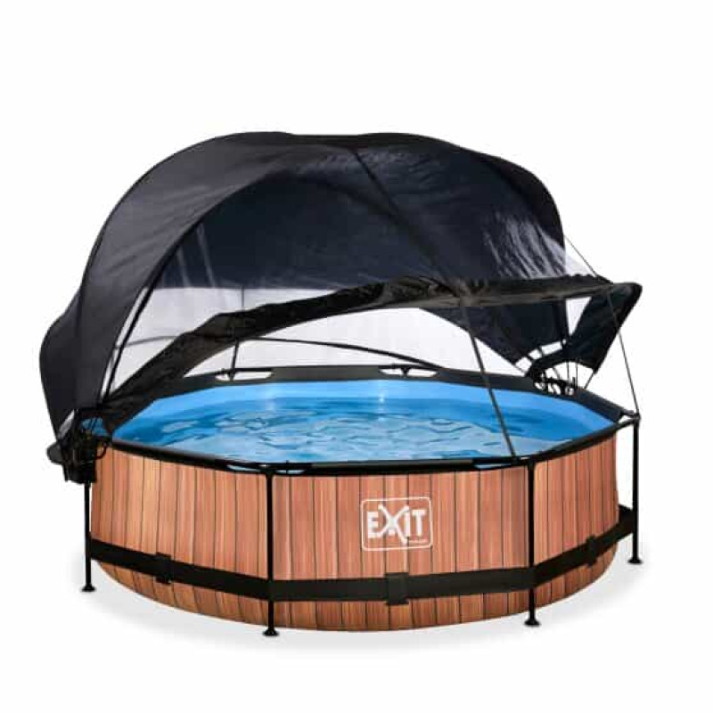 Басейн Exit Wood 300x76 см з фільтром-насосом, куполом і тентом