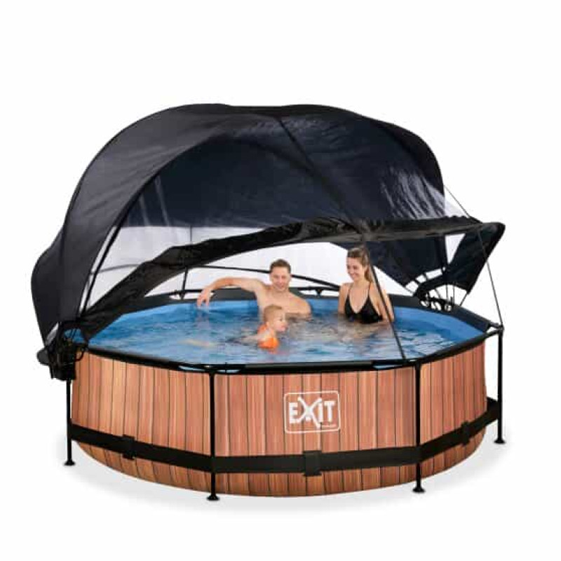 Басейн Exit Wood 300x76 см з фільтром-насосом, куполом і тентом