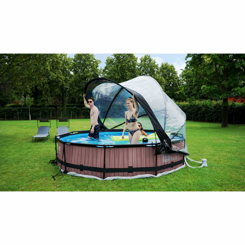 Каркасный бассейн Exit Wood 360x76 см с картриджным фильтром-насосом и куполом