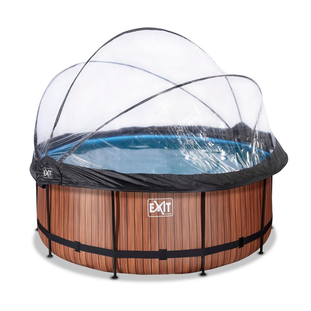 Каркасний басейн Exit Wood 360x122 см з пісочним фільтром-насосом, куполом, драбинкою і тепловим насосом