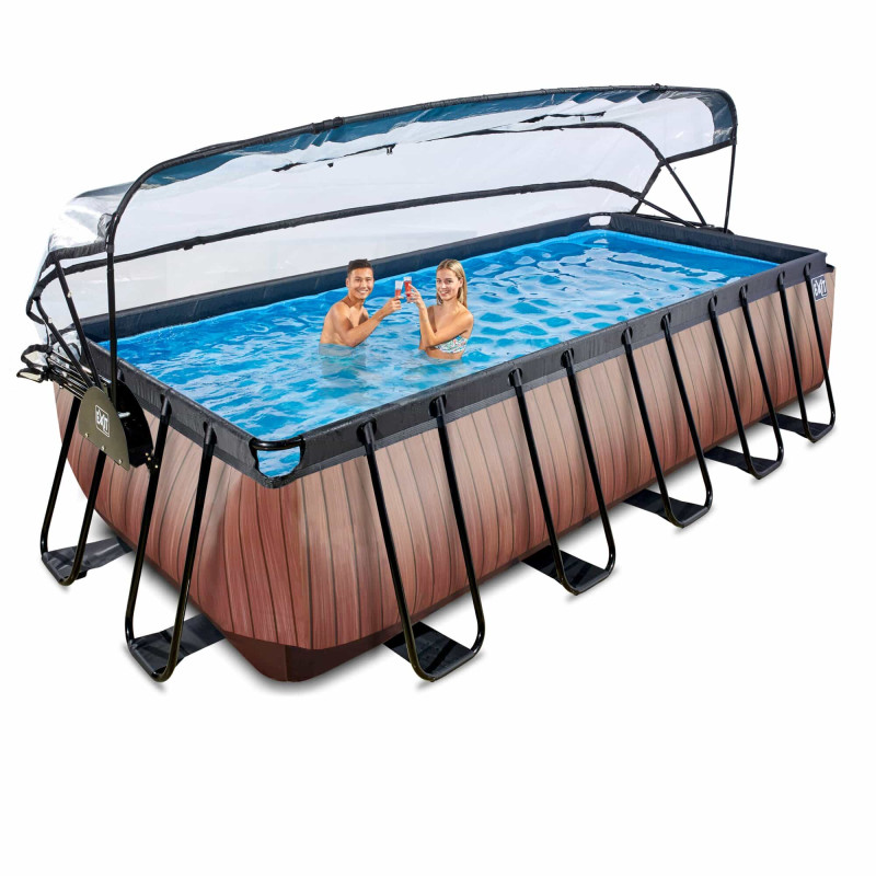 Каркасный бассейн Exit Wood 540x250х122 см с песочным фильтром-насосом, куполом, лестницей и тепловым насосом