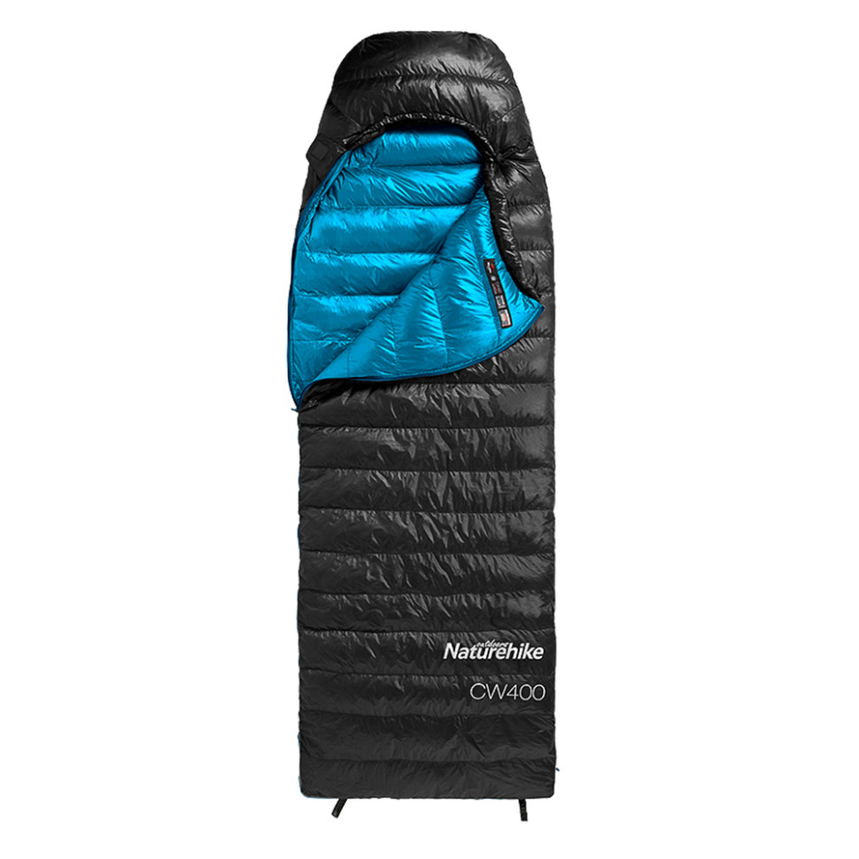 Спальник з натуральним пухом Naturehike CW400 NH18C400-D, p-р L, чорно-блакитний, 6976507666831