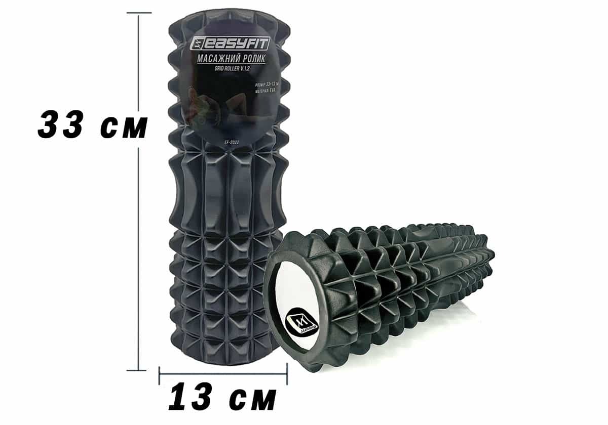 Масажний ролик EasyFit Grid Roller 33 см v.1.2 чорний, EF-2022-BK