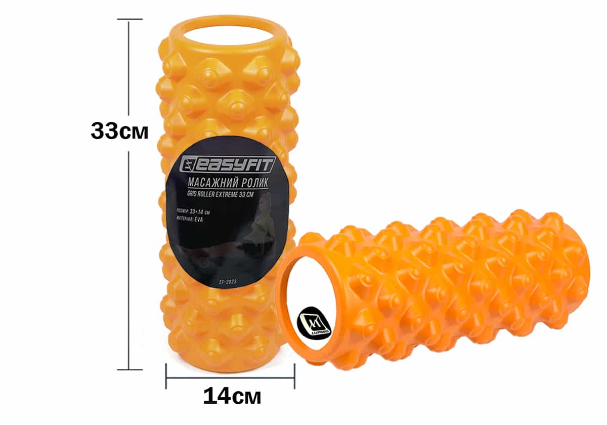 Масажний ролик EasyFit Grid Roller Extreme 33 см помаранчевий, EF-2023-OR