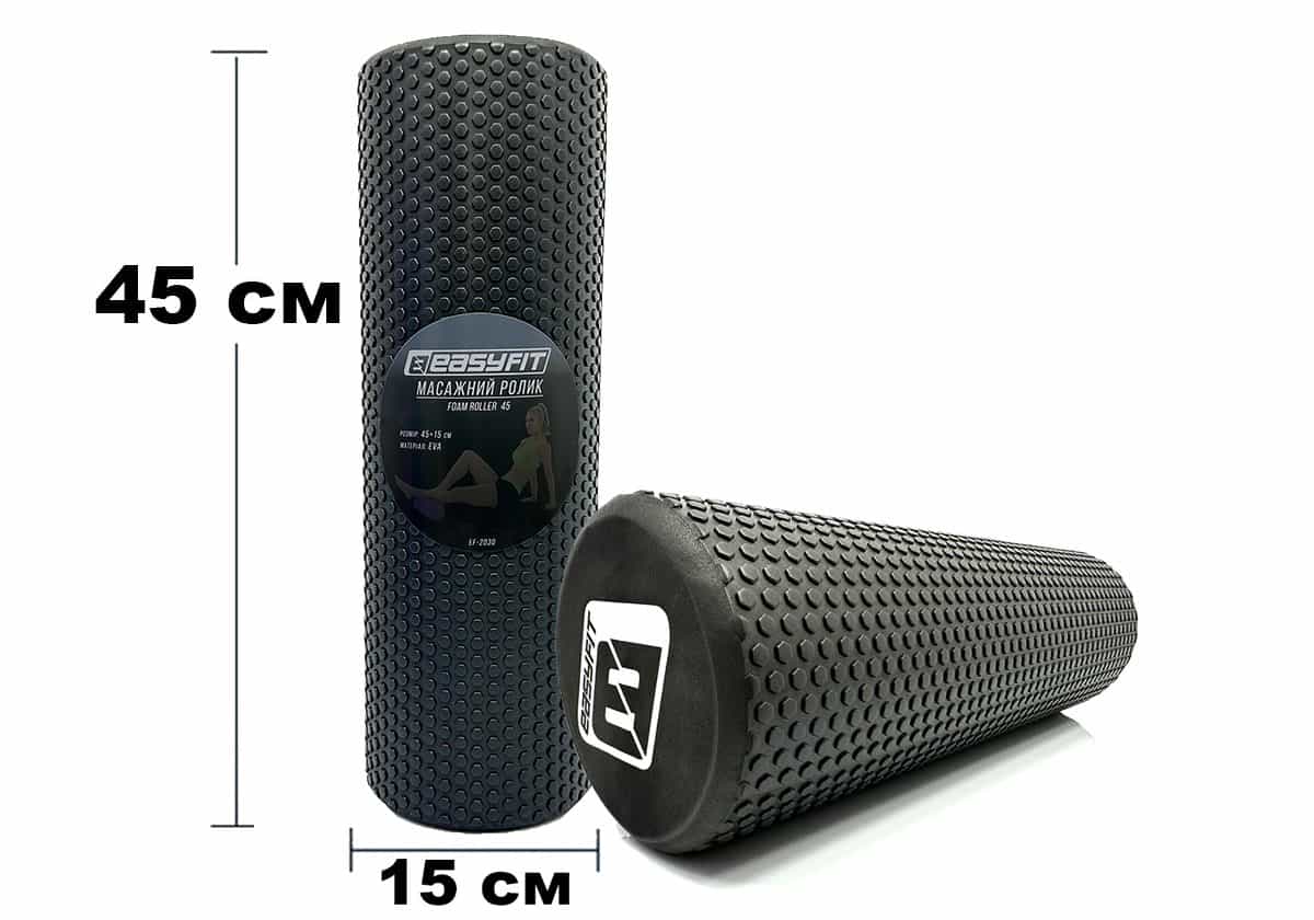 Масажний ролер EasyFit Foam Roller 45 см чорний, EF-2030-BK
