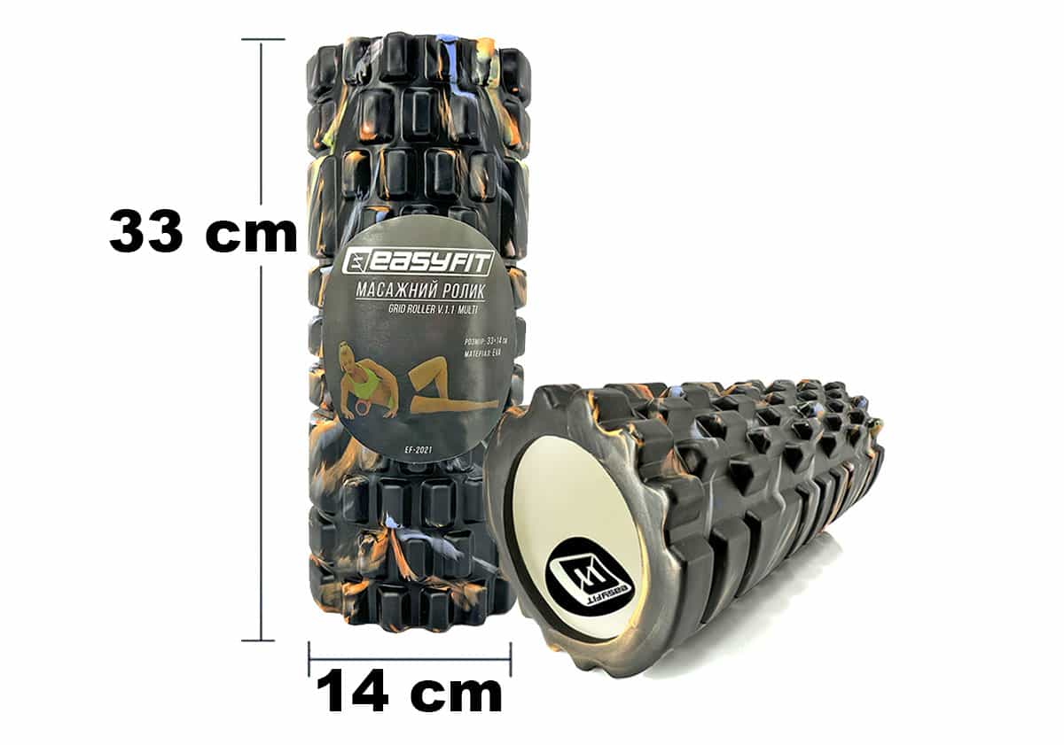 Масажний ролик EasyFit Grid Roller 33 см v.1.1 Multi чорний, EF-2021-BK