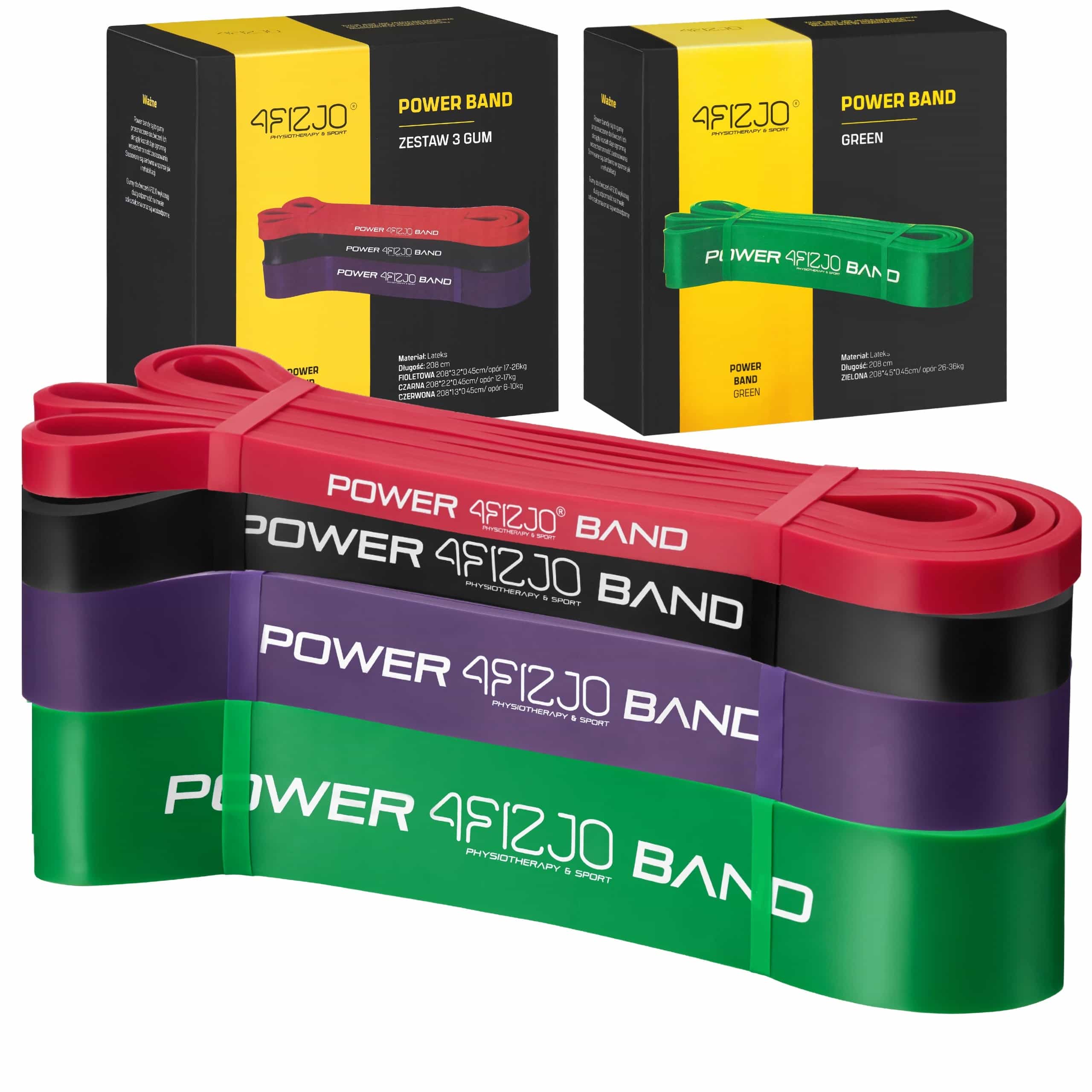 Набір з 4 еластичних стрічок для фітнесу 4FIZJO Power Band, 6-36 кг, P-5907222931844