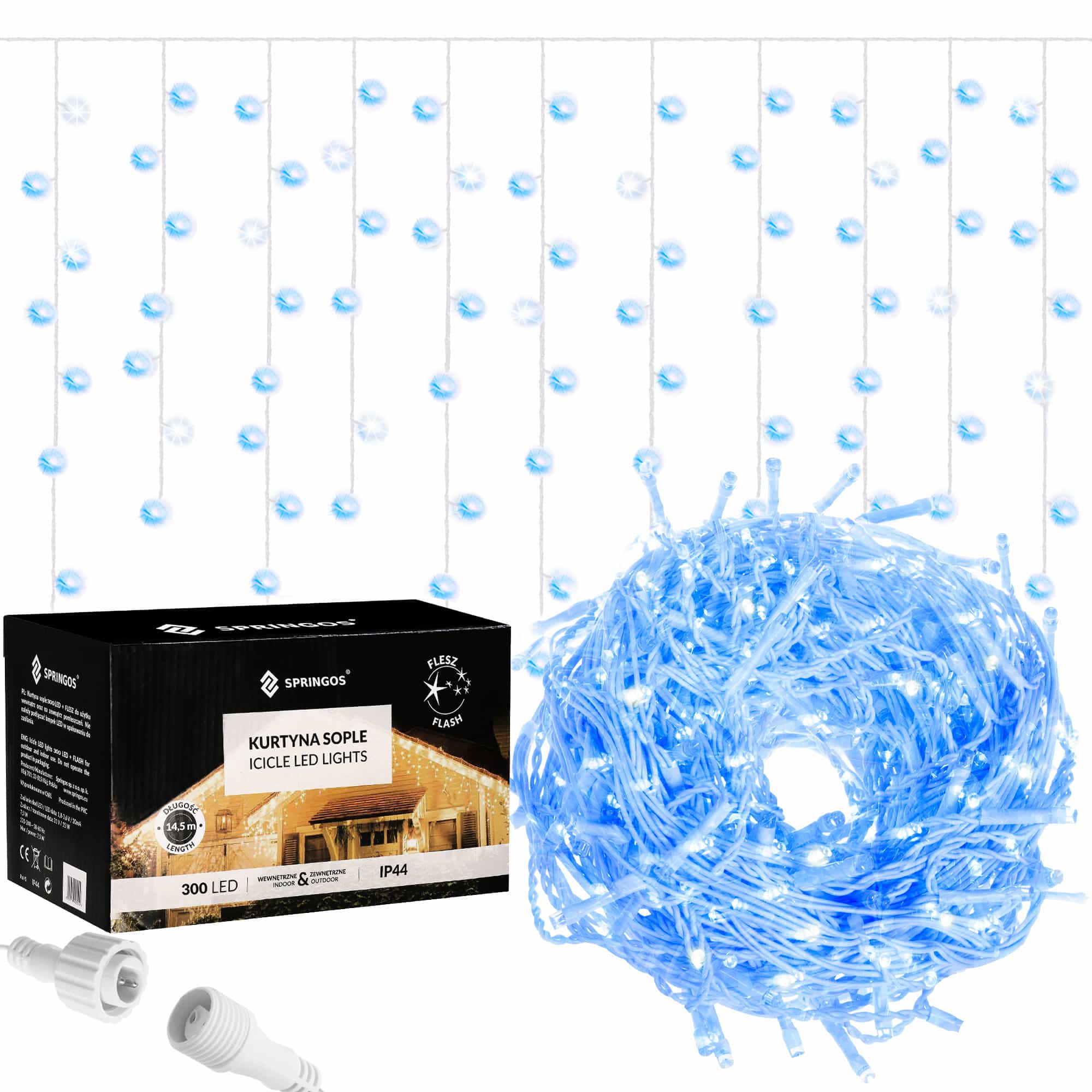Гірлянда бахрома вулична Springos 12 м 300 LED + Flash Blue, CL0318