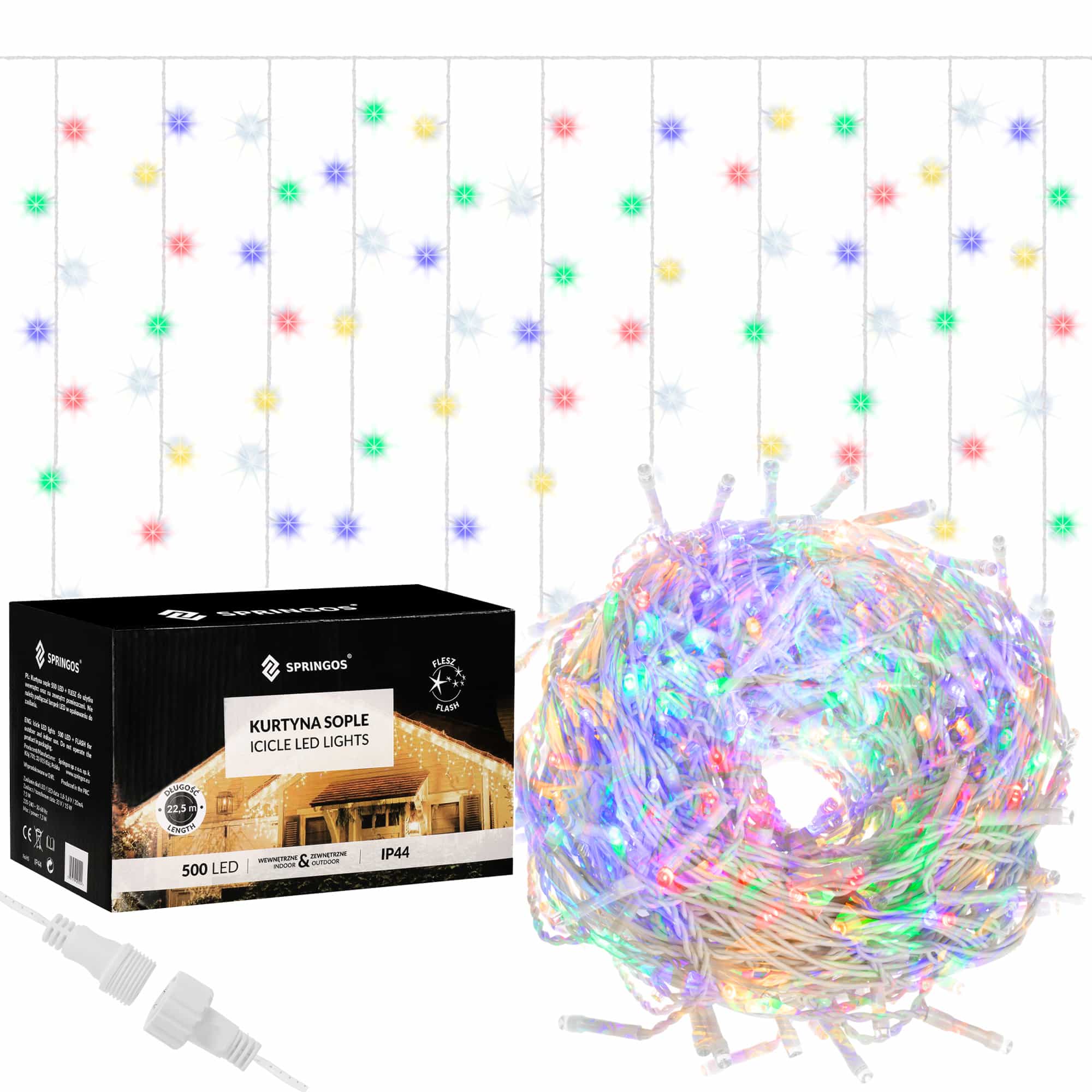 Гірлянда бахрома вулична Springos 20 м 500 LED + Flash Mix, CL0519