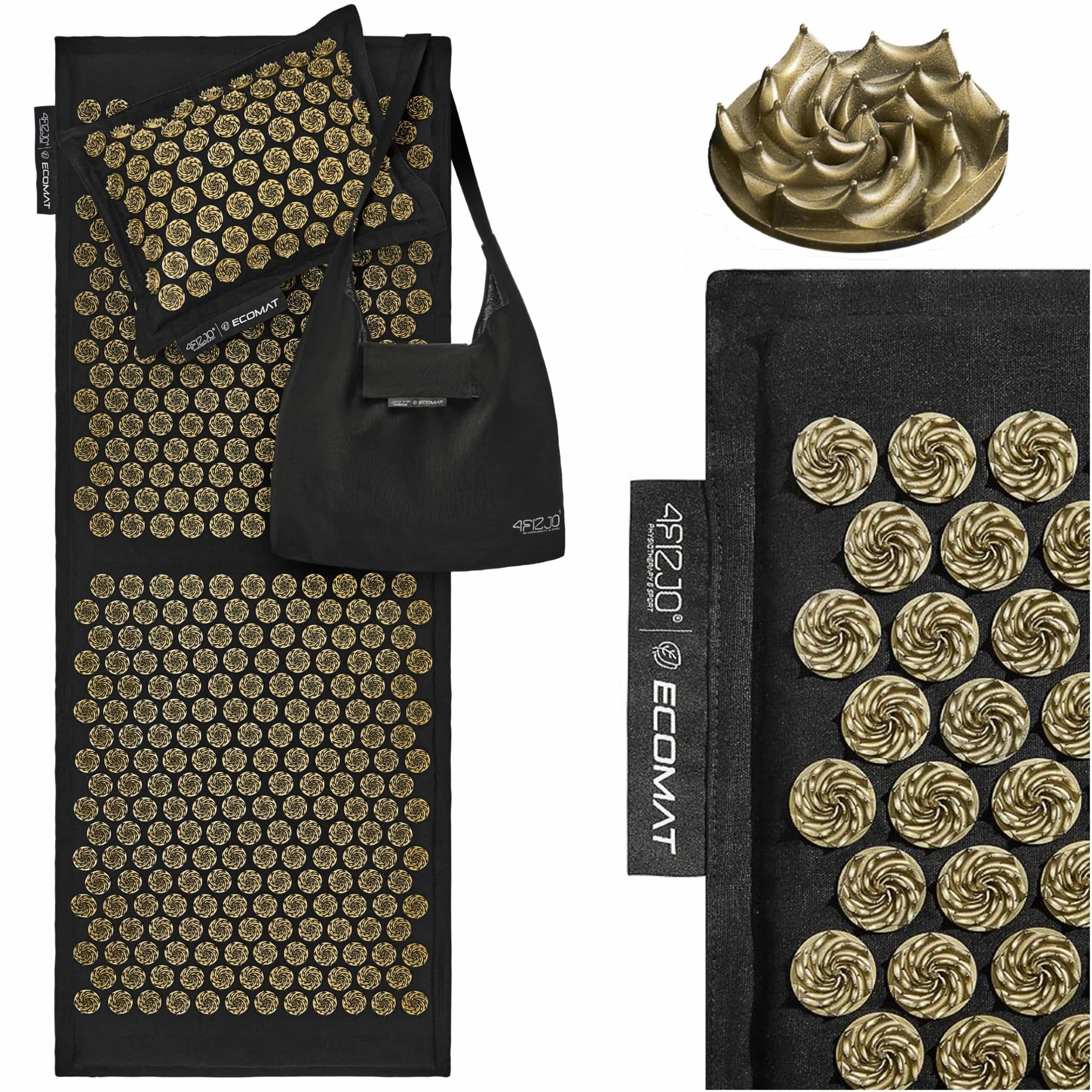 Акупунктурний килимок з подушкою 4FIZJO Eco Mat 130 x 50 см Black/Gold, P-5907739313591