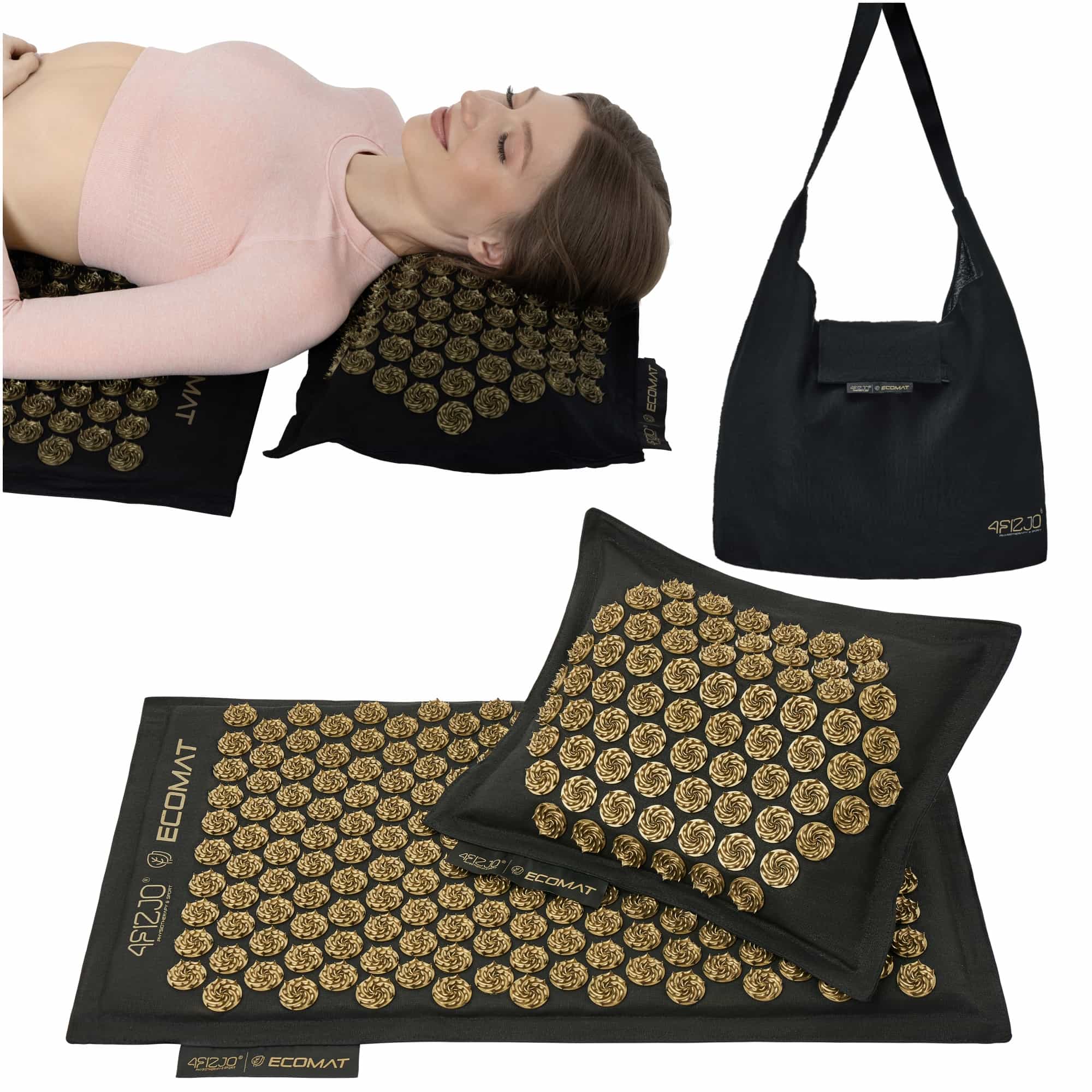 Акупунктурний килимок з подушкою 4FIZJO Eco Mat 68 x 42 см Black/Gold, P-5907739311566