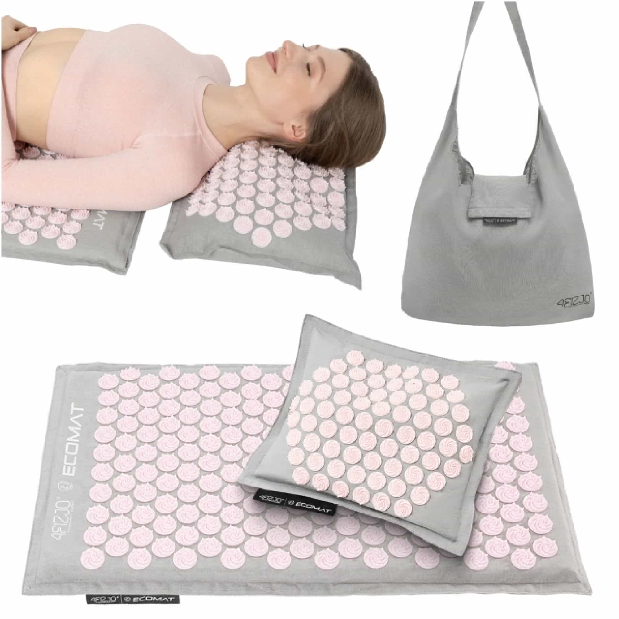 Акупунктурний килимок з подушкою 4FIZJO Eco Mat 68 x 42 см Grey/Pink, P-5907739312174