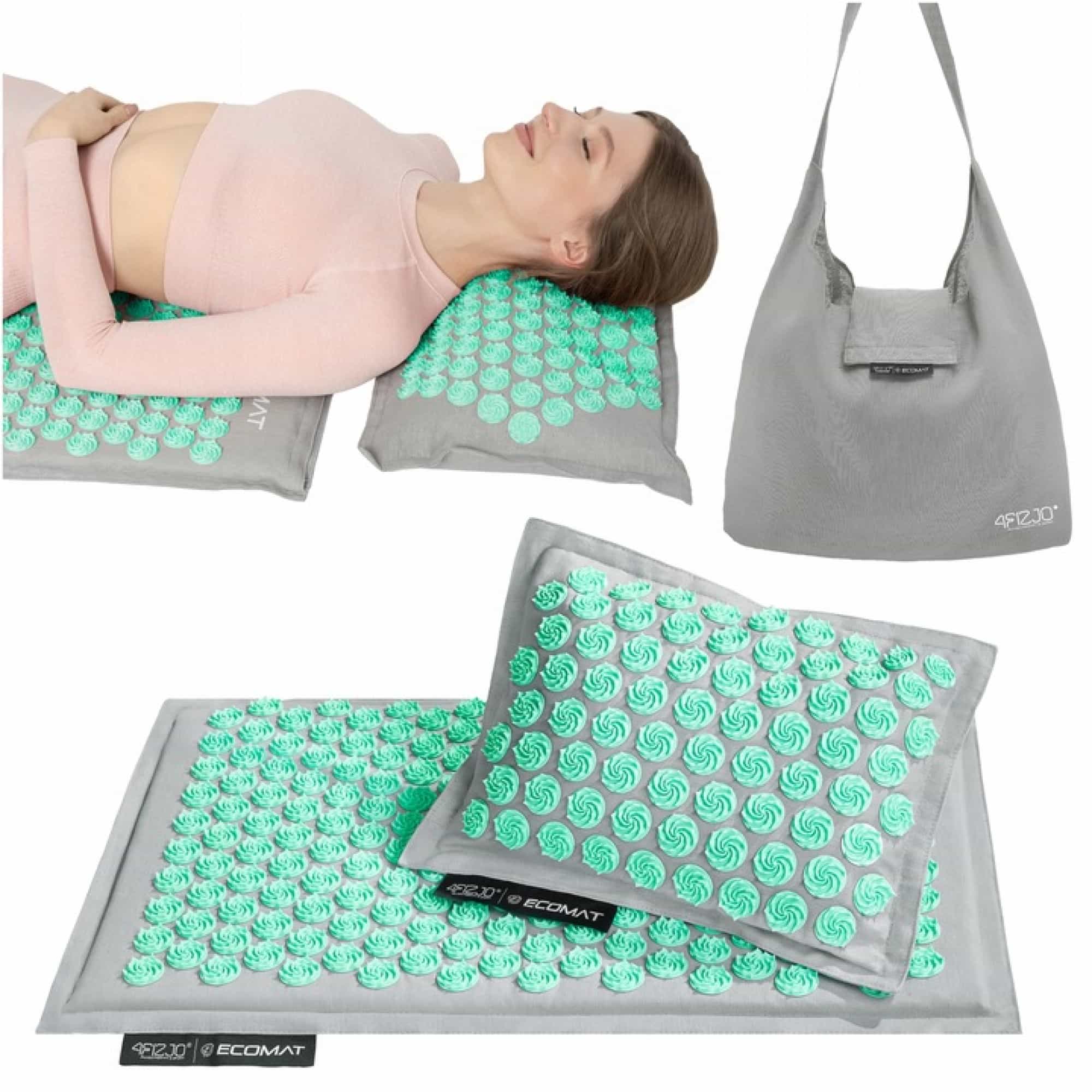 Акупунктурний килимок з подушкою 4FIZJO Eco Mat 68 x 42 см Grey/Mint, P-5907739312181