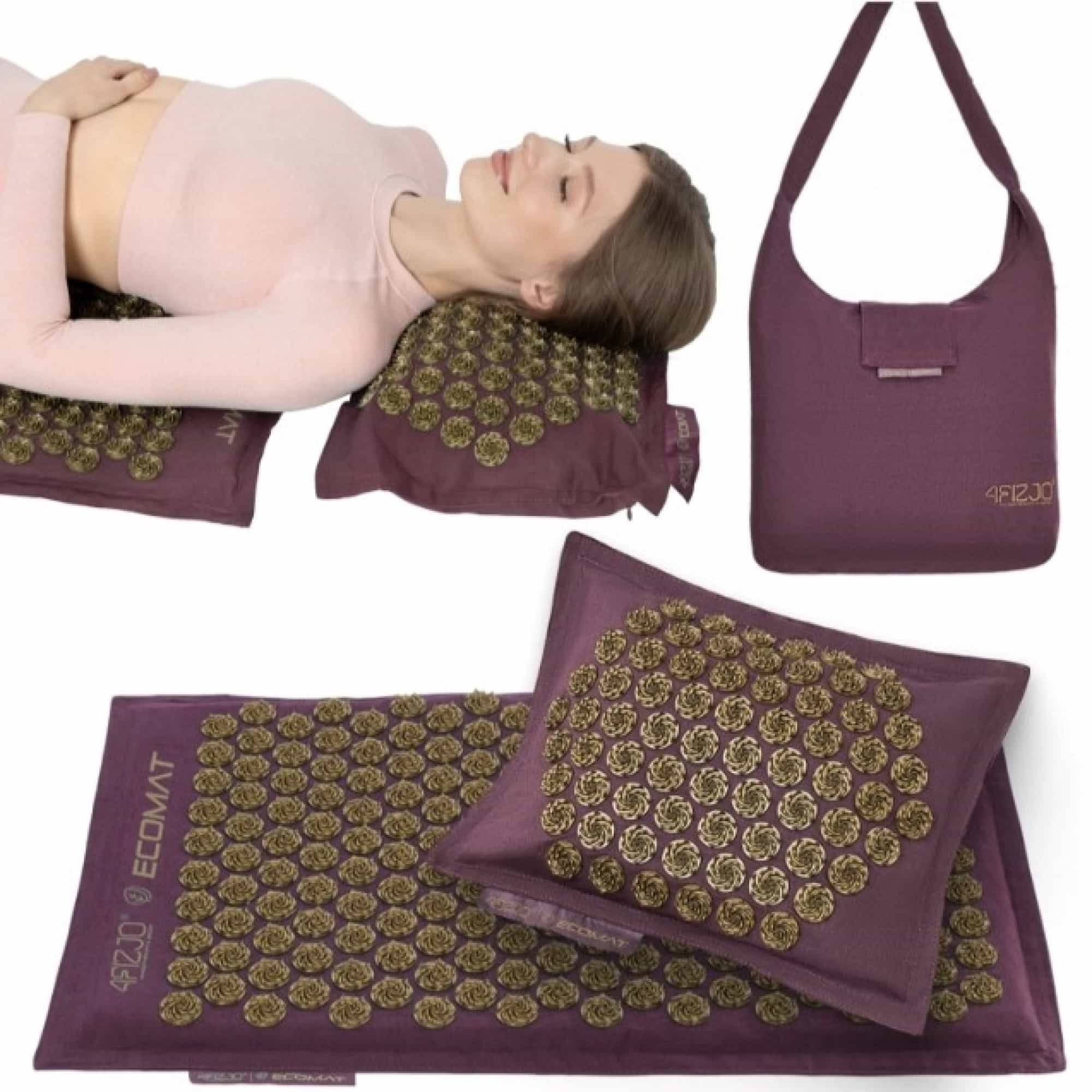 Акупунктурний килимок з подушкою 4FIZJO Eco Mat 68 x 42 см Wine Red/Gold, P-5907739312907