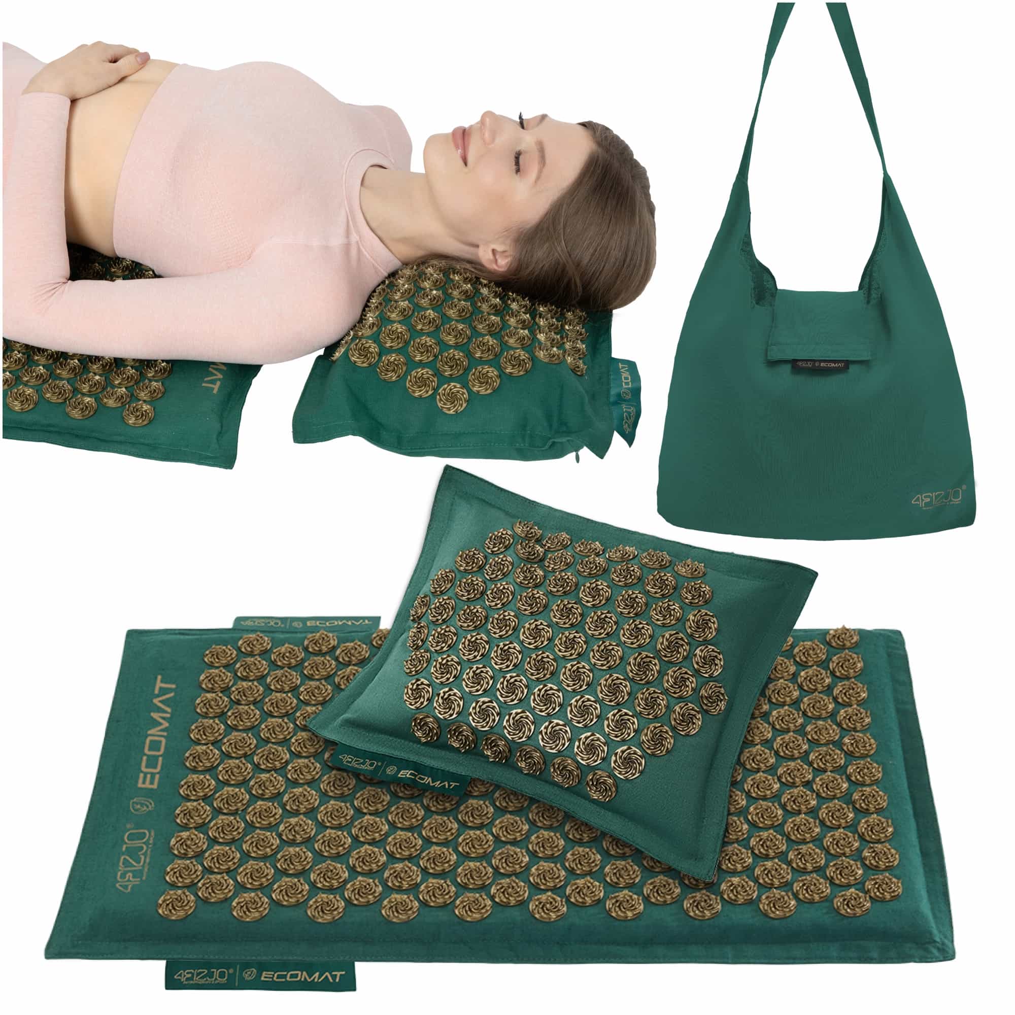 Акупунктурний килимок з подушкою 4FIZJO Eco Mat 68 x 42 см Navy Green/Gold, P-5907739312891