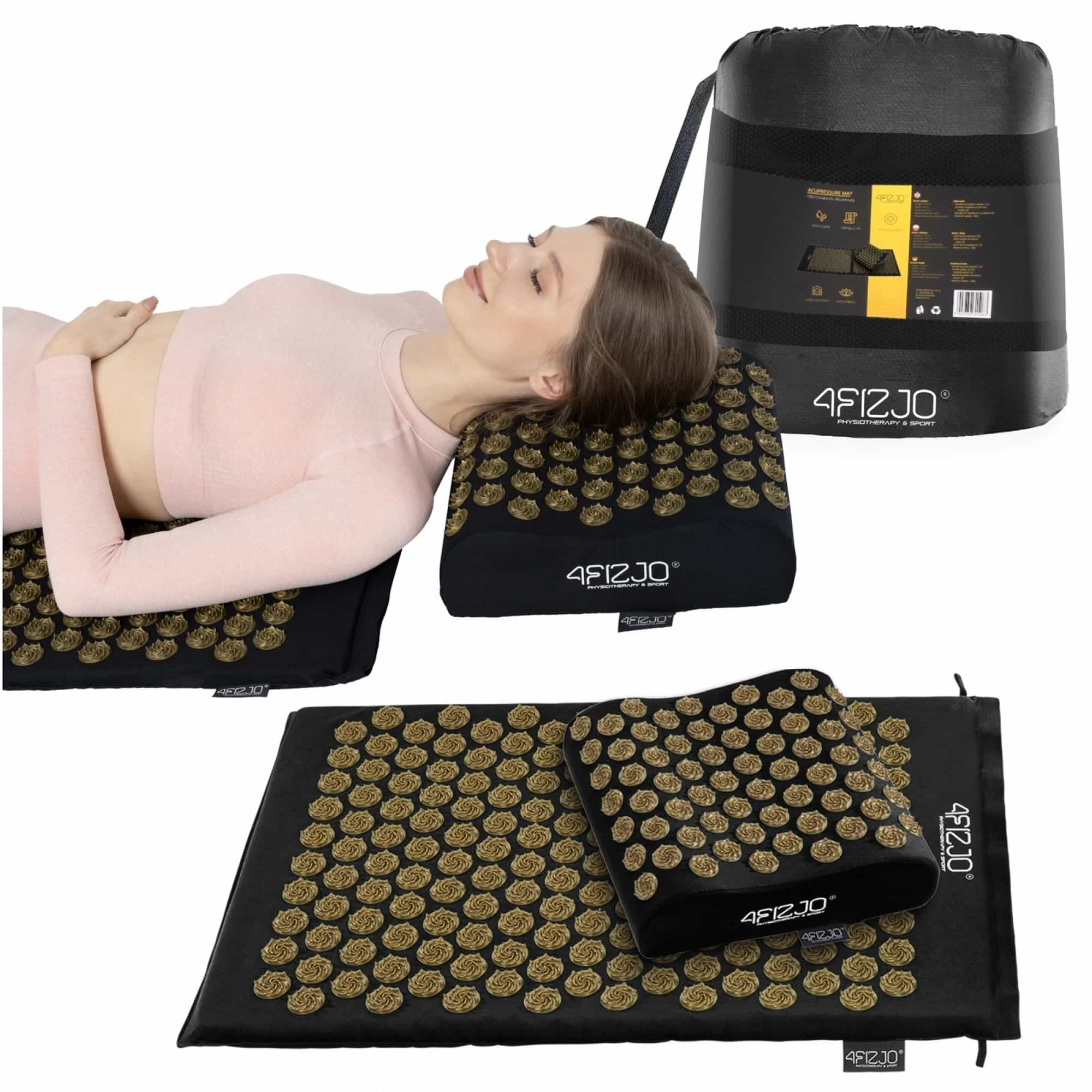 Килимок акупунктурний з подушкою 4FIZJO Ergo Mat Аплікатор Кузнєцова Black/Gold, P-5907739313881