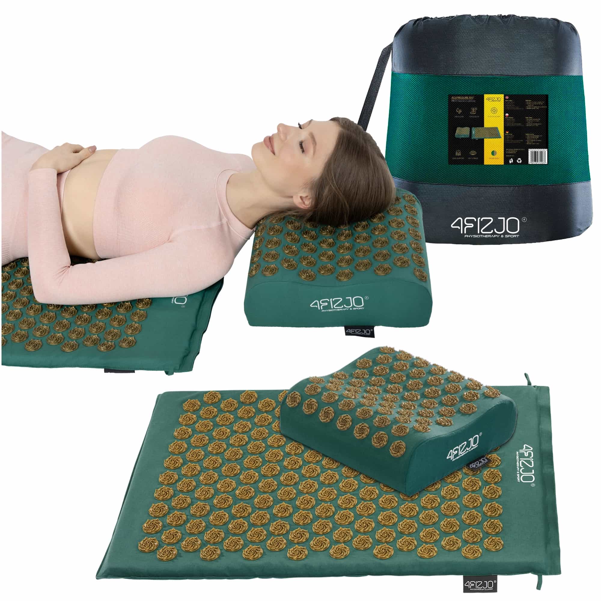 Килимок акупунктурний з подушкою 4FIZJO Ergo Mat Аплікатор Кузнєцова Navy Green/Gold, P-5907739315076