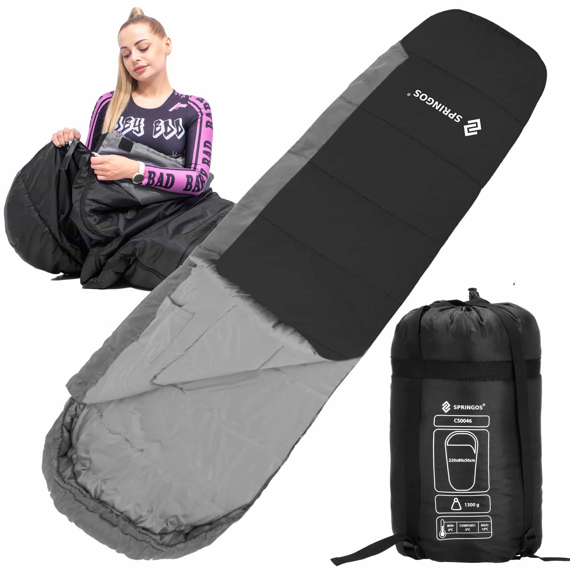 Спальний мішок (спальник) Springos CS0046 0 ...+10 °C R Black/Grey, CS0046